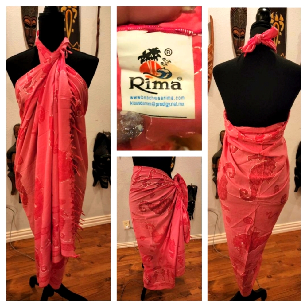 Rima, Pink, Seahorse-Motif, Long-Length Sarong, One Size
